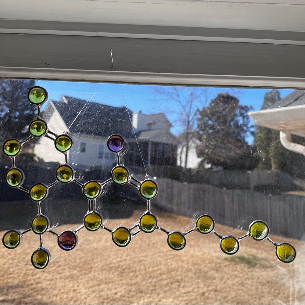 Handcrafted, handmade Colored Glass Gems THC Molecule